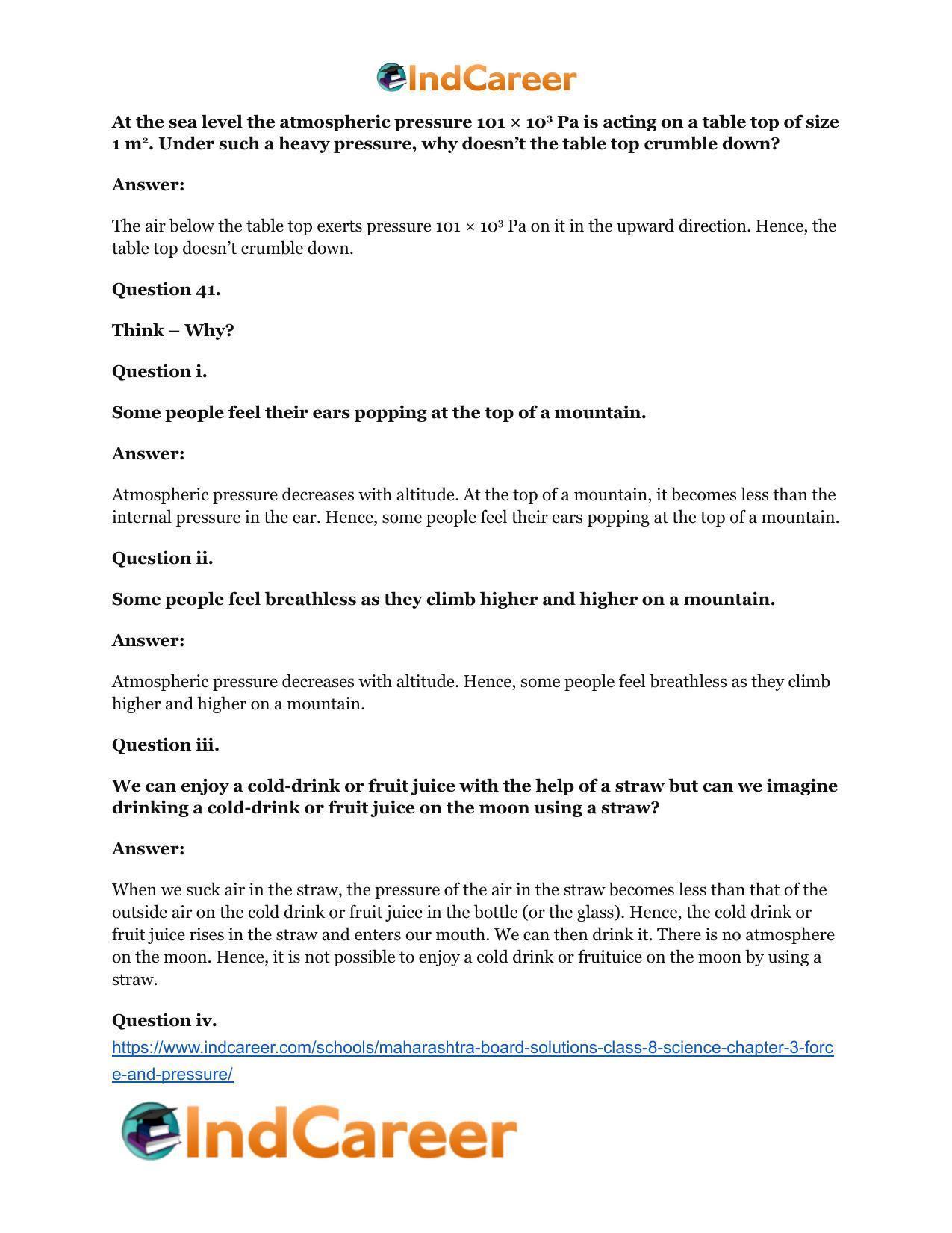 Maharashtra Board Solutions Class 8-Science: Chapter 3- Force and Pressure - Page 40