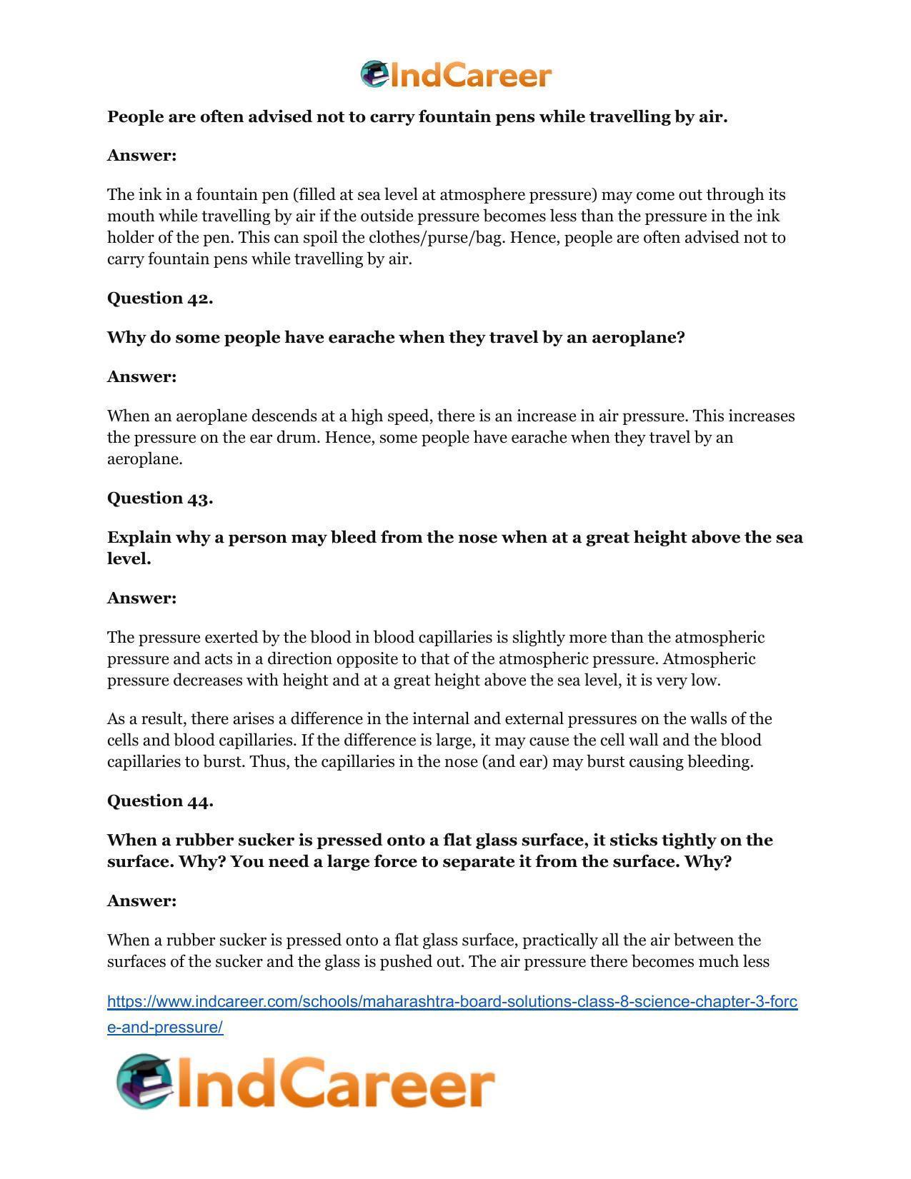 Maharashtra Board Solutions Class 8-Science: Chapter 3- Force and Pressure - Page 41
