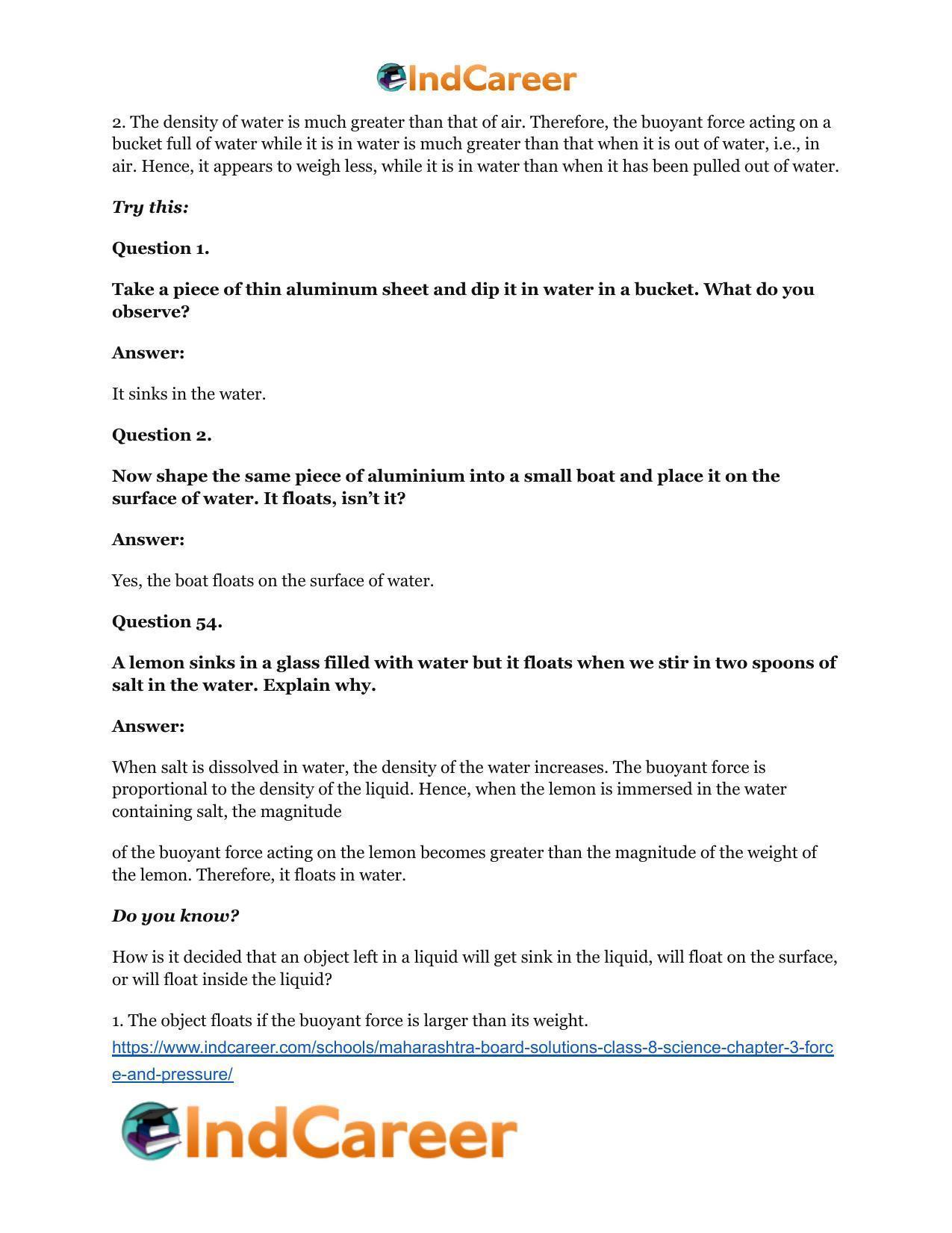 Maharashtra Board Solutions Class 8-Science: Chapter 3- Force and Pressure - Page 48