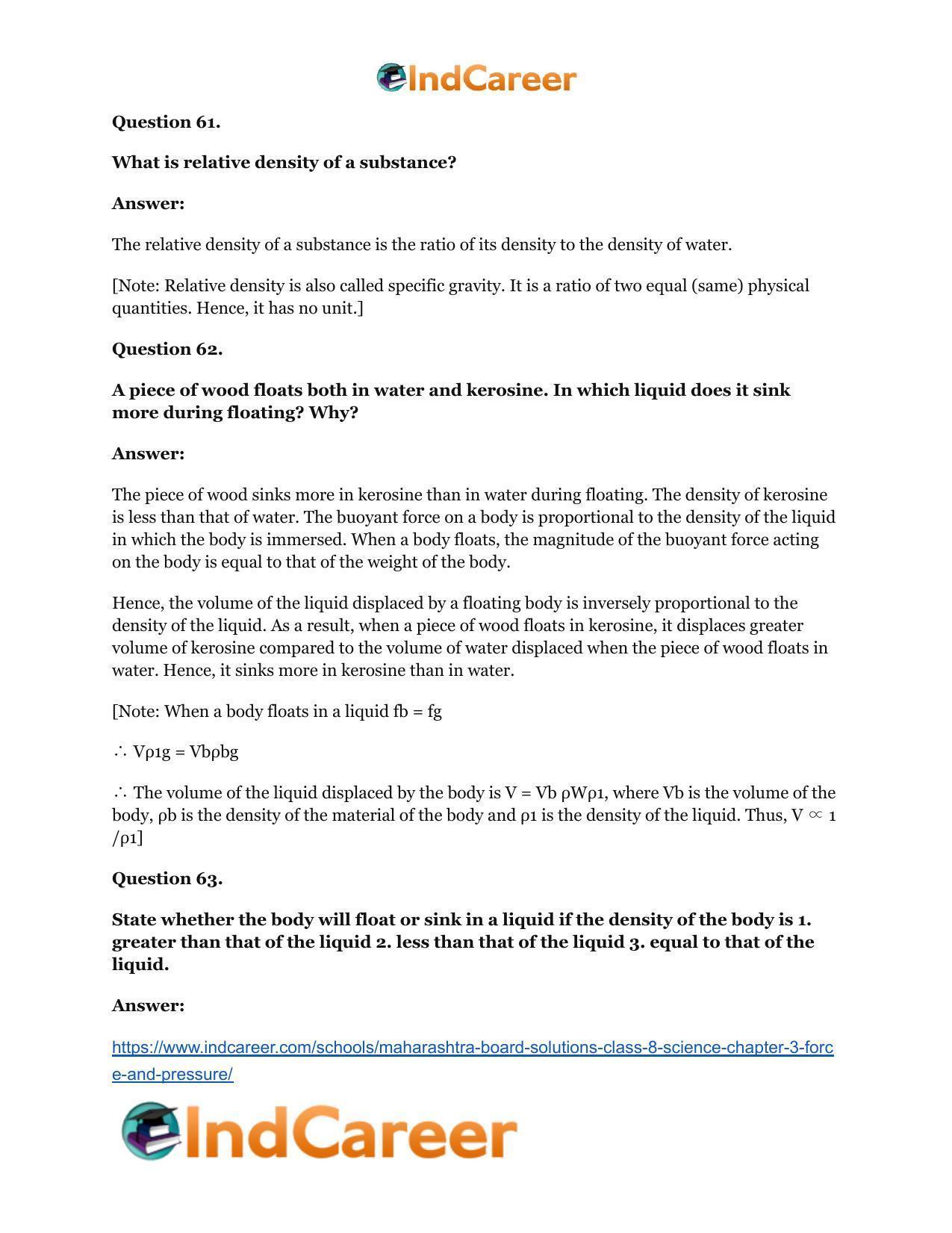 Maharashtra Board Solutions Class 8-Science: Chapter 3- Force and Pressure - Page 54