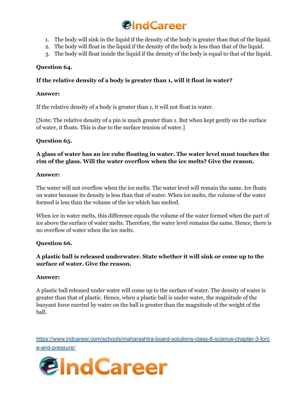 Maharashtra Board Solutions Class 8-Science: Chapter 3- Force and Pressure - Page 55