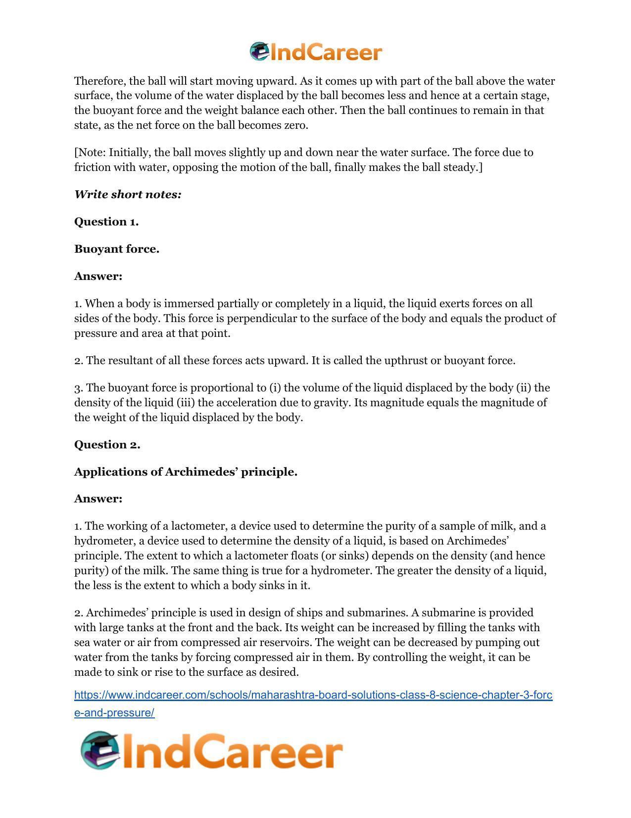 Maharashtra Board Solutions Class 8-Science: Chapter 3- Force and Pressure - Page 56