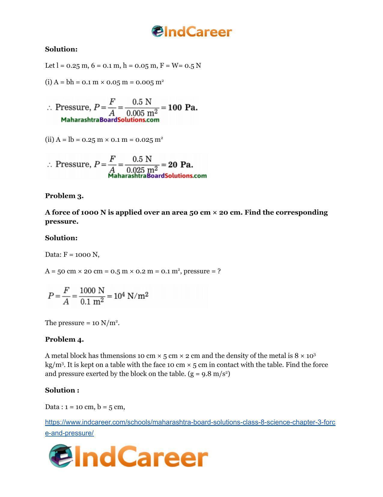 Maharashtra Board Solutions Class 8-Science: Chapter 3- Force and Pressure - Page 60