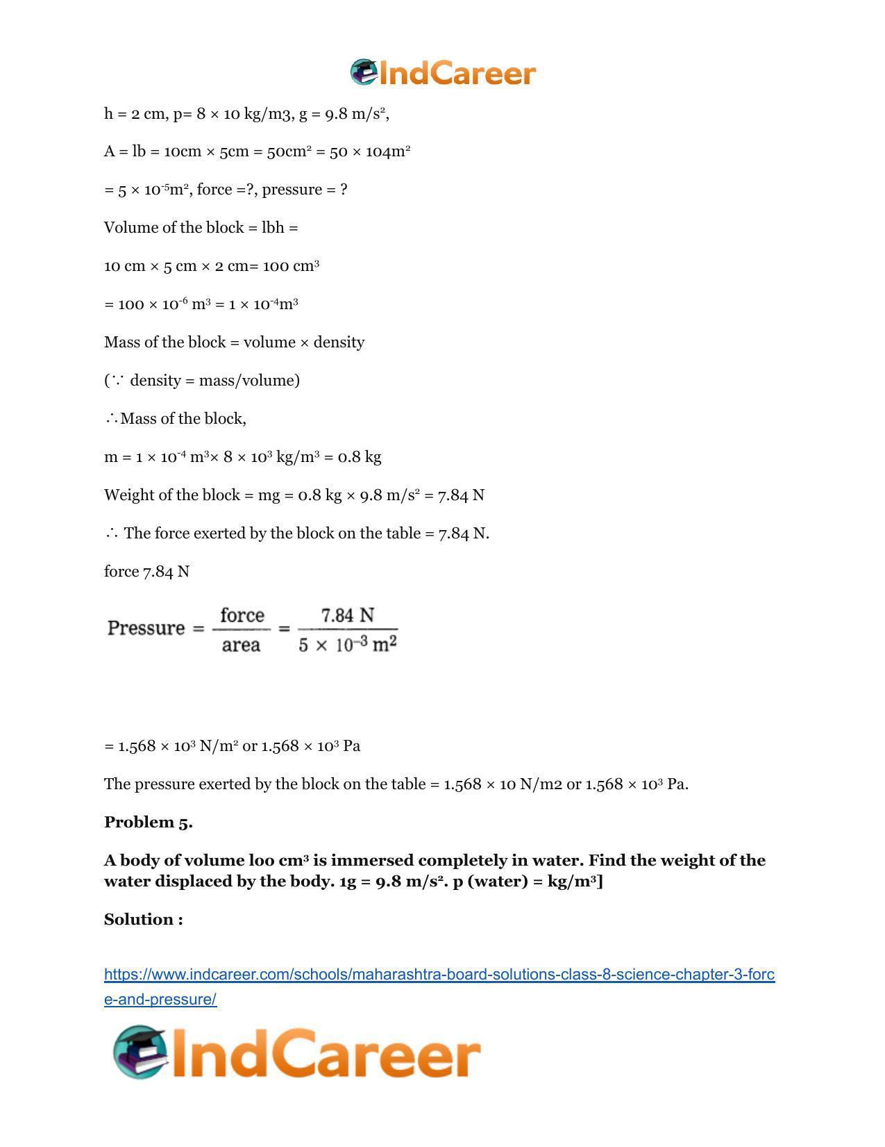Maharashtra Board Solutions Class 8-Science: Chapter 3- Force and Pressure - Page 61