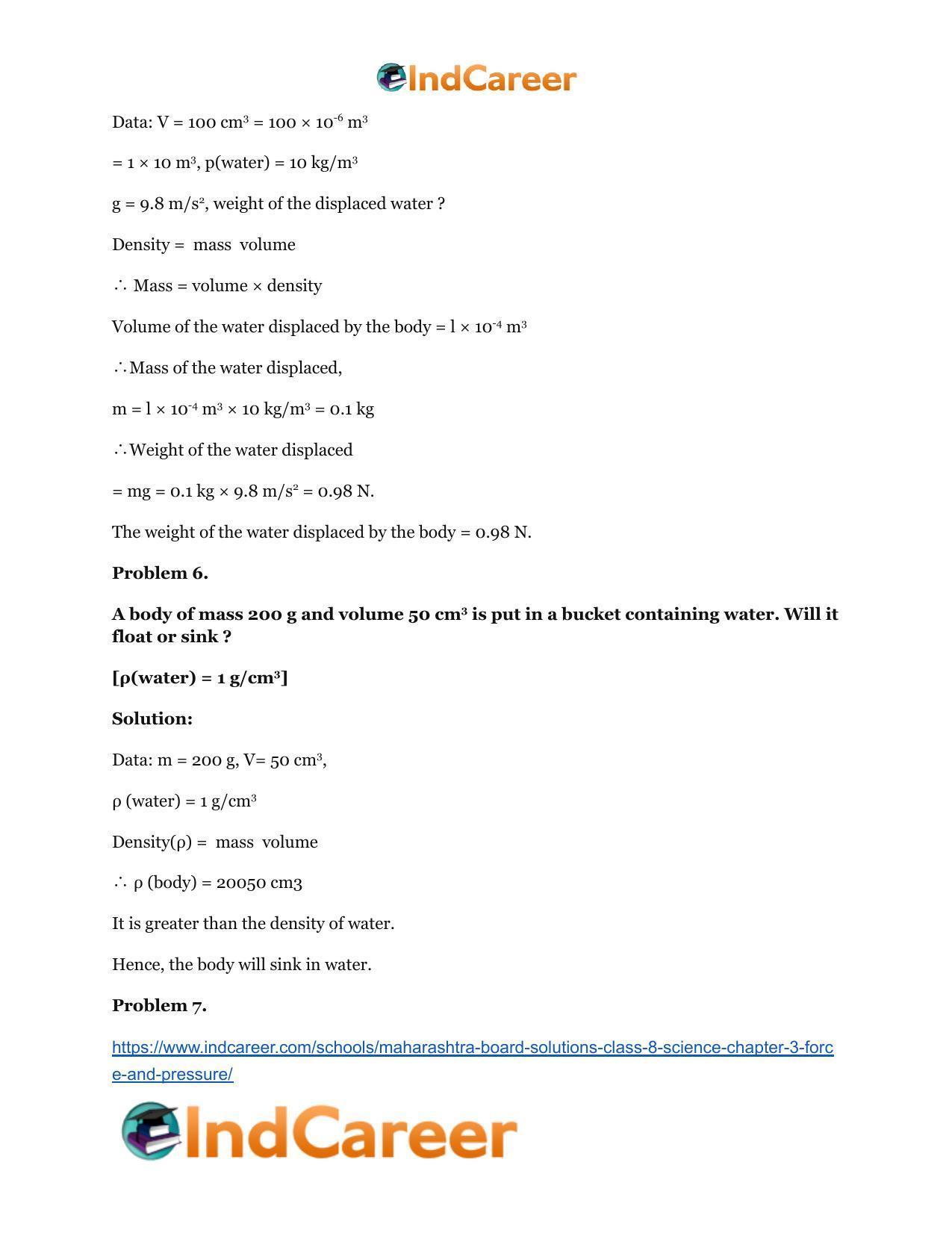 Maharashtra Board Solutions Class 8-Science: Chapter 3- Force and Pressure - Page 62