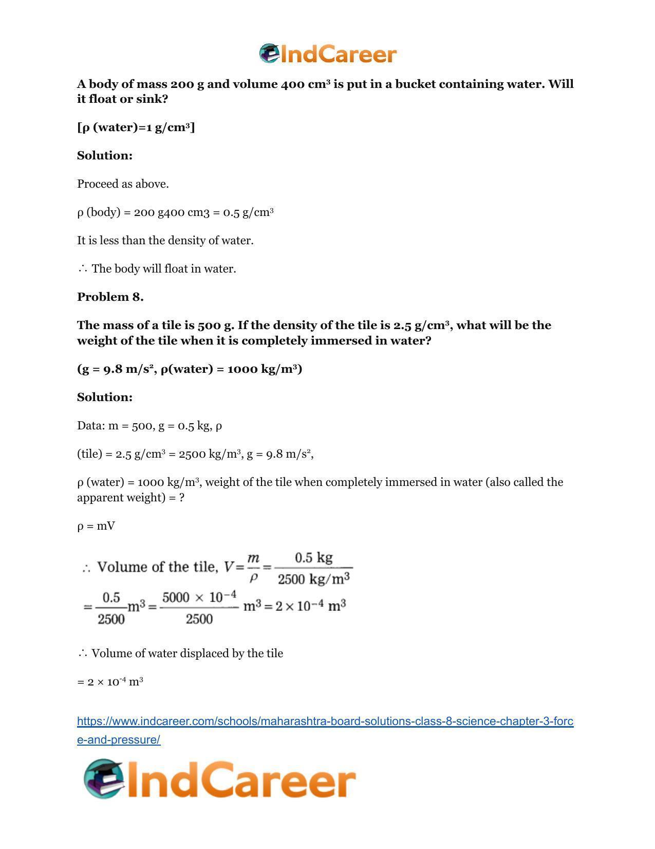 Maharashtra Board Solutions Class 8-Science: Chapter 3- Force and Pressure - Page 63