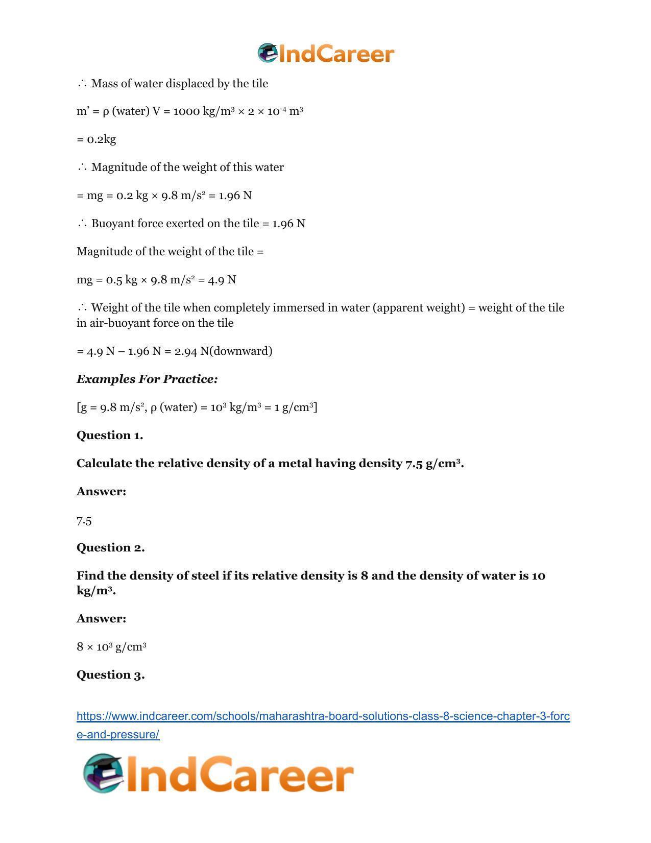 Maharashtra Board Solutions Class 8-Science: Chapter 3- Force and Pressure - Page 64