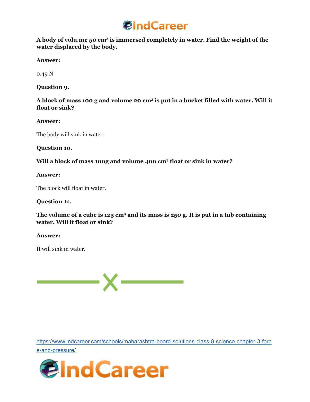 Maharashtra Board Solutions Class 8-Science: Chapter 3- Force and Pressure - Page 66