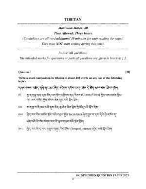 ISC Class 12 Tibetan Sample Paper 2023