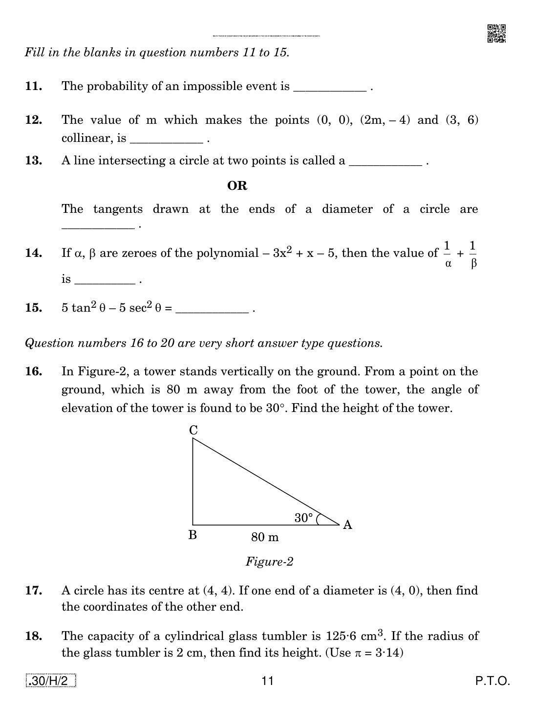 CBSE Class 10 30-C-2 - Maths (Standard) 2020 Compartment Question Paper - Page 11