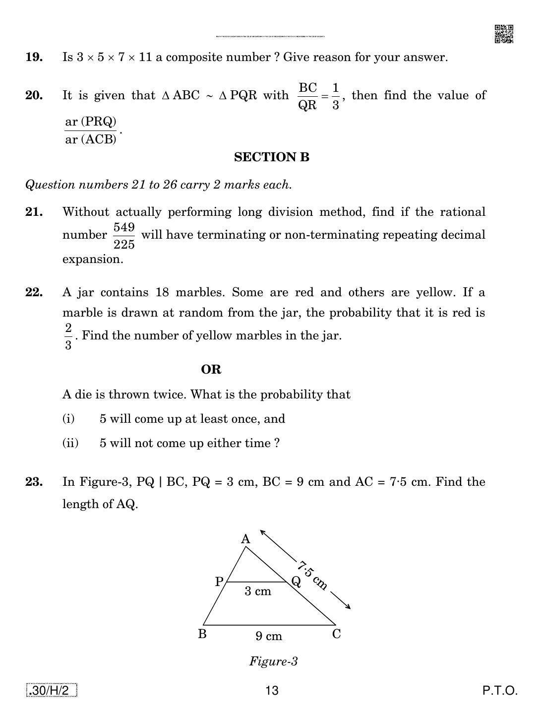 CBSE Class 10 30-C-2 - Maths (Standard) 2020 Compartment Question Paper - Page 13