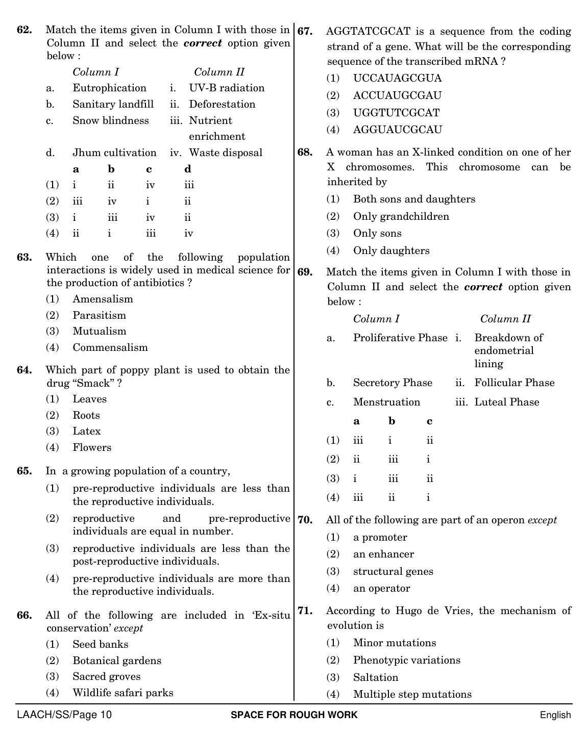 NEET English SS 2019 Question Paper - Page 10
