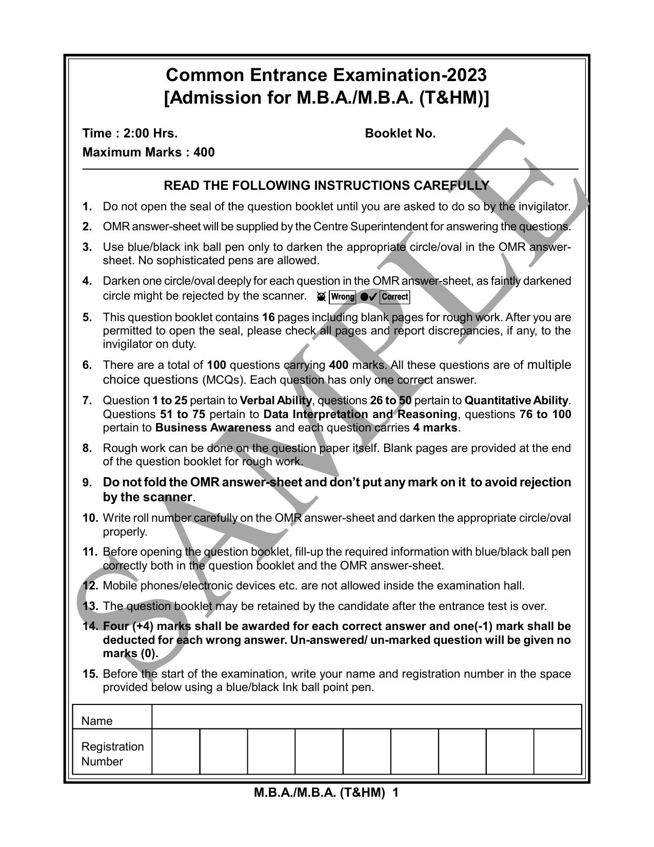 HPCET MBA and MBA (T&HM) Sample Paper 2023 Sample Paper - Page 1