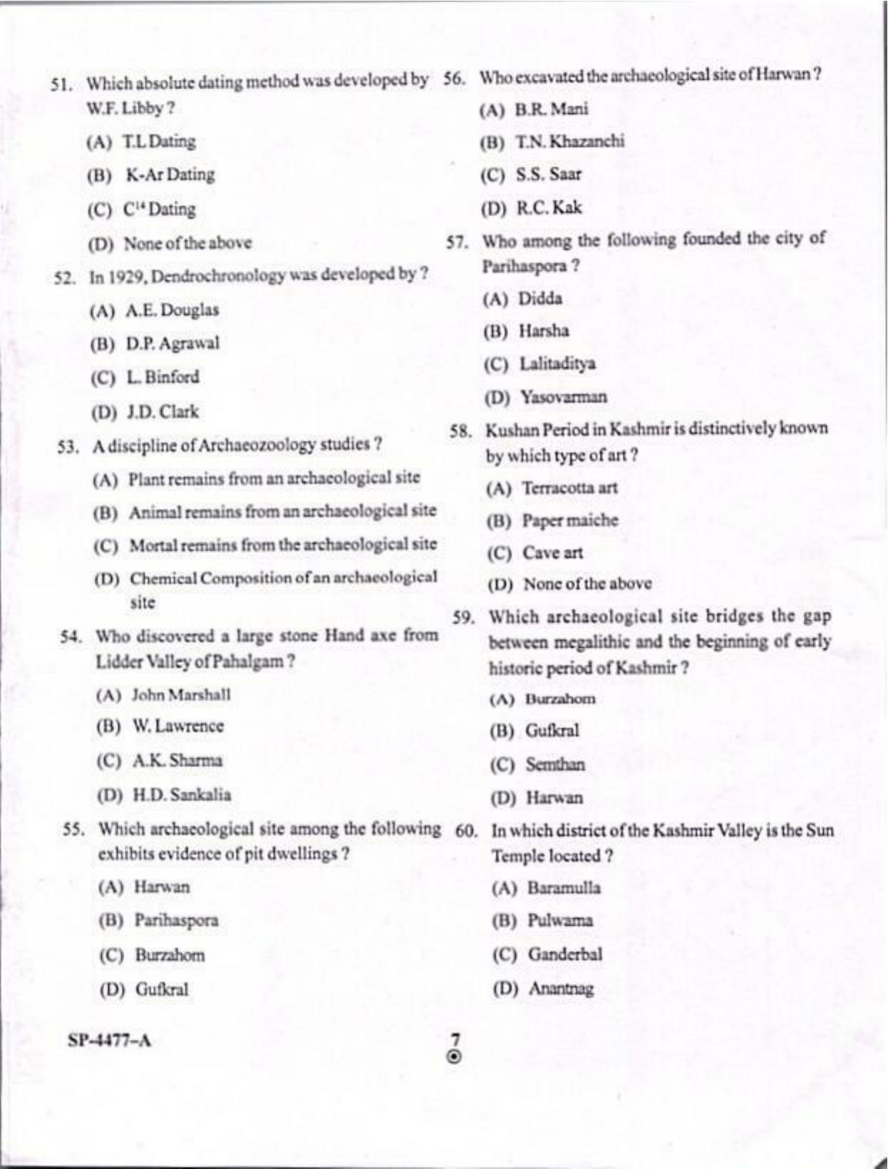 KUET 2024 M.A. Archeology Question Paper - Page 7