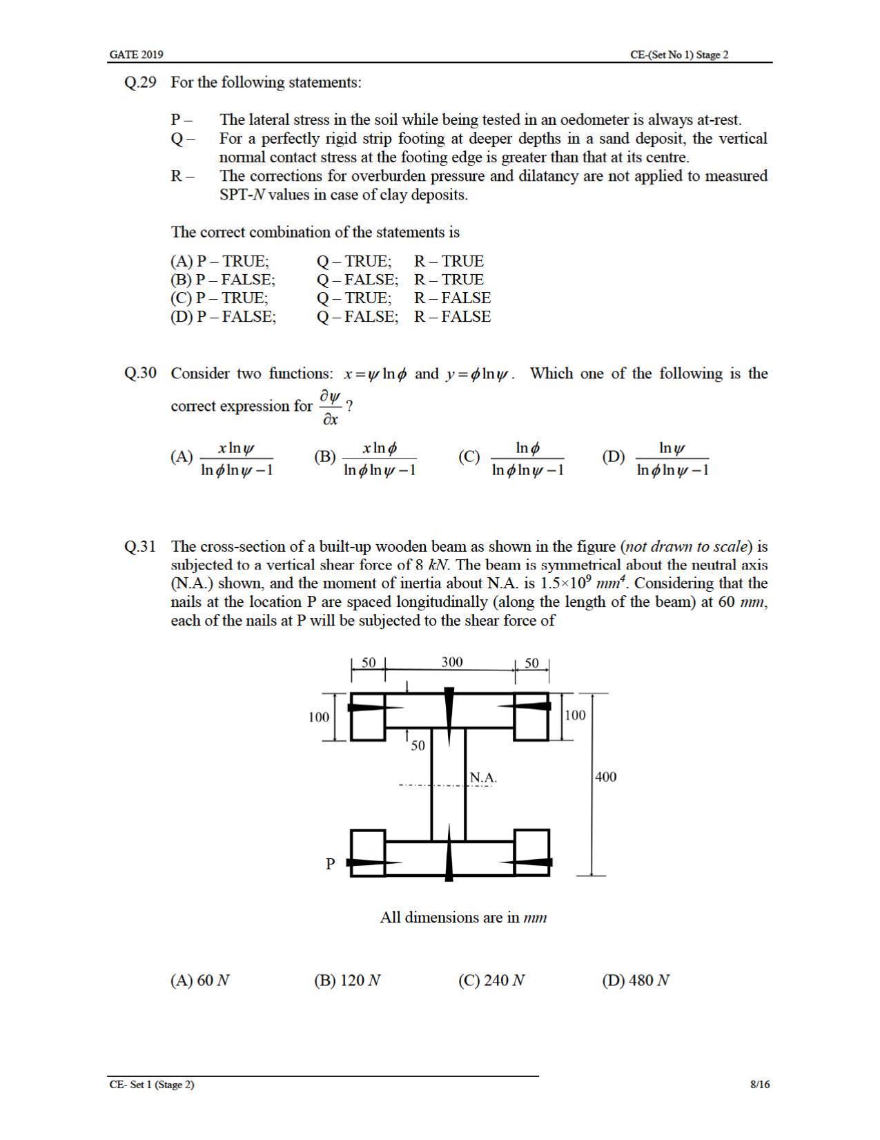 GATE 2019 Civil Engineering (CE) Question Paper - Page 12