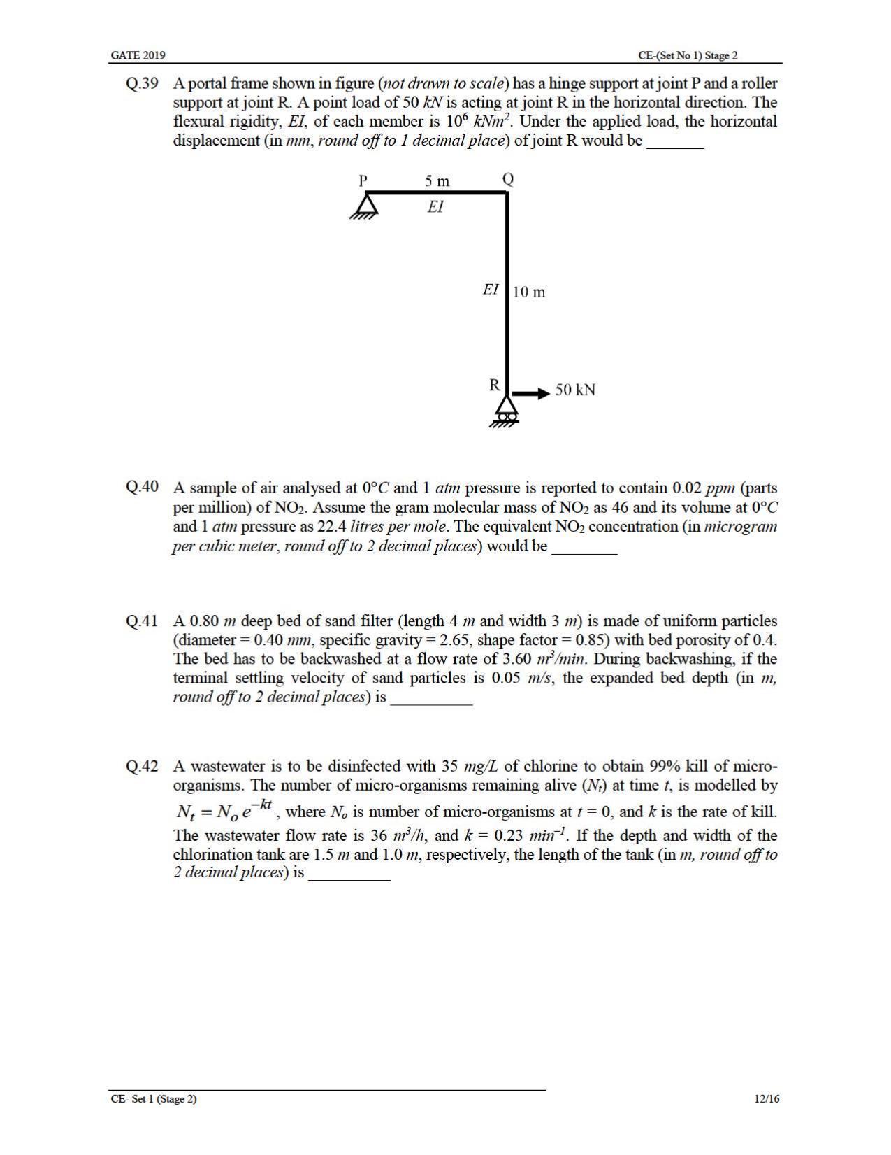 GATE 2019 Civil Engineering (CE) Question Paper - Page 16