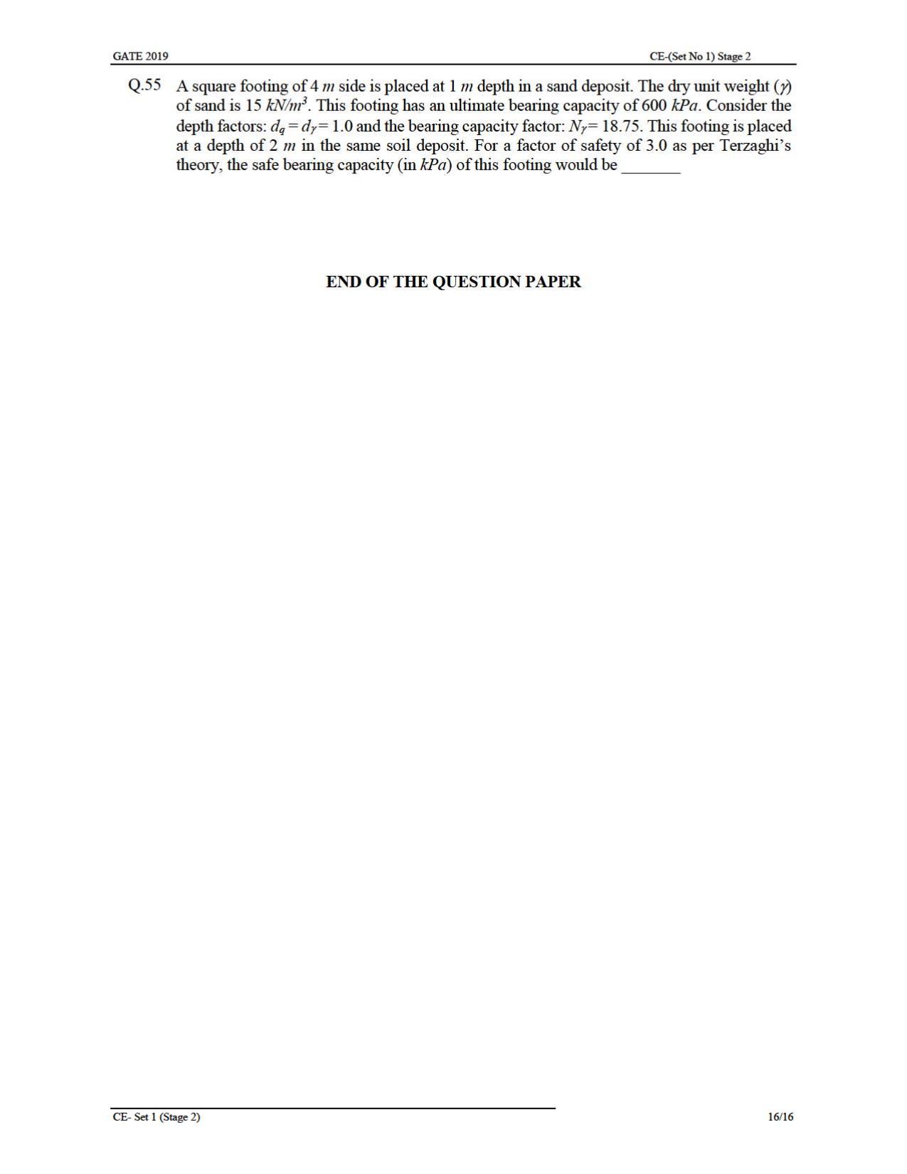 GATE 2019 Civil Engineering (CE) Question Paper - Page 20