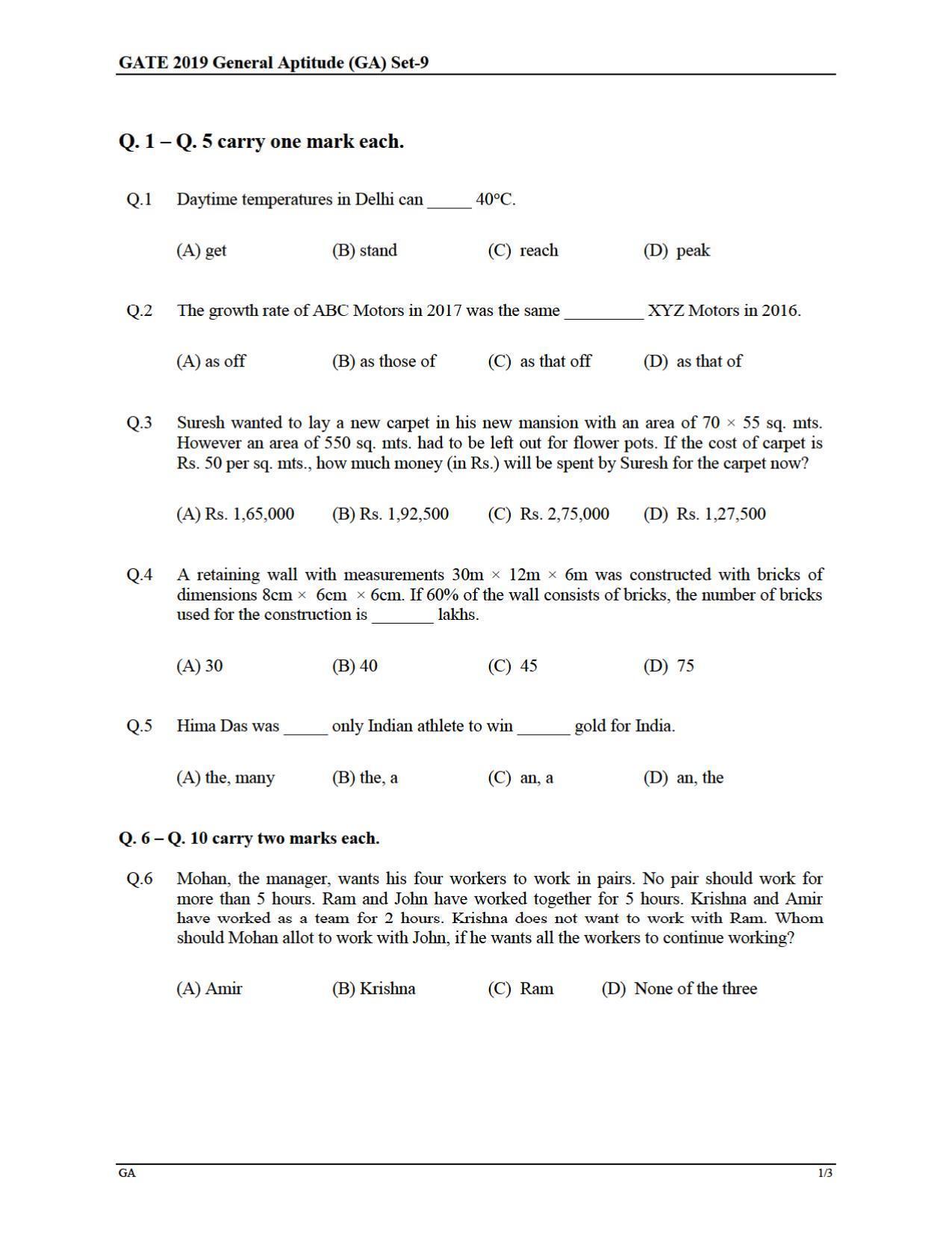 GATE 2019 Civil Engineering (CE) Question Paper - Page 28