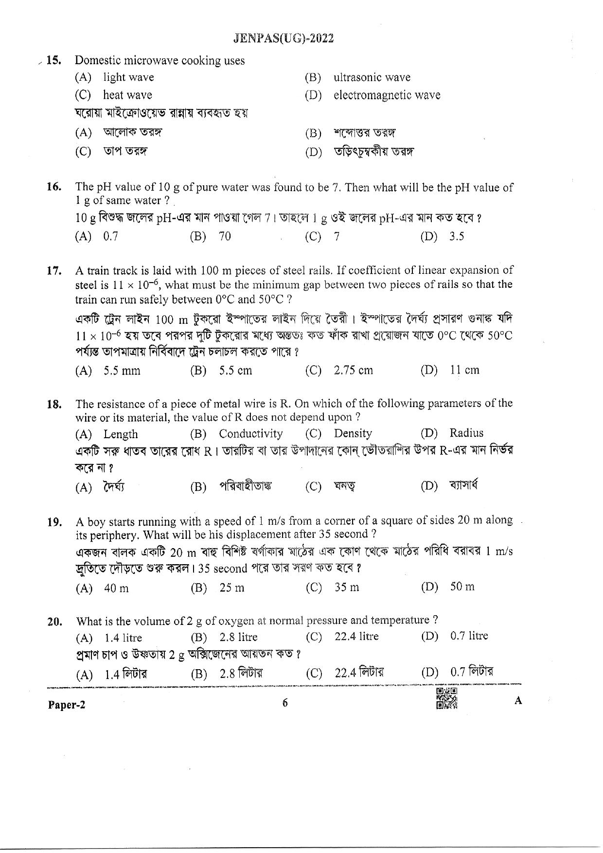 JENPAS (UG) 2022 Paper II (For BHA Only) Question Paper - Page 6