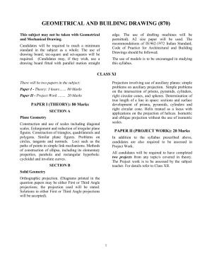 ISC Class XI & XII Geometrical & Building Drawing 2025 Syllabus