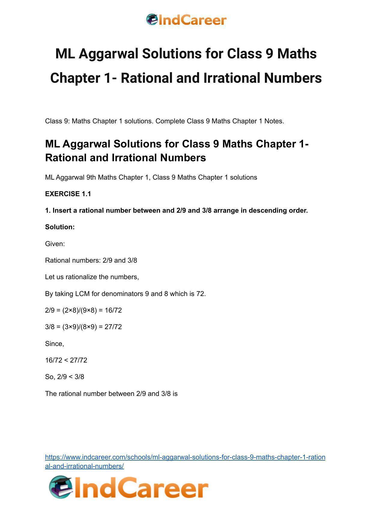 ML Aggarwal Solutions for Class 9 Maths Chapter 1- Rational and Irrational Numbers - Page 2