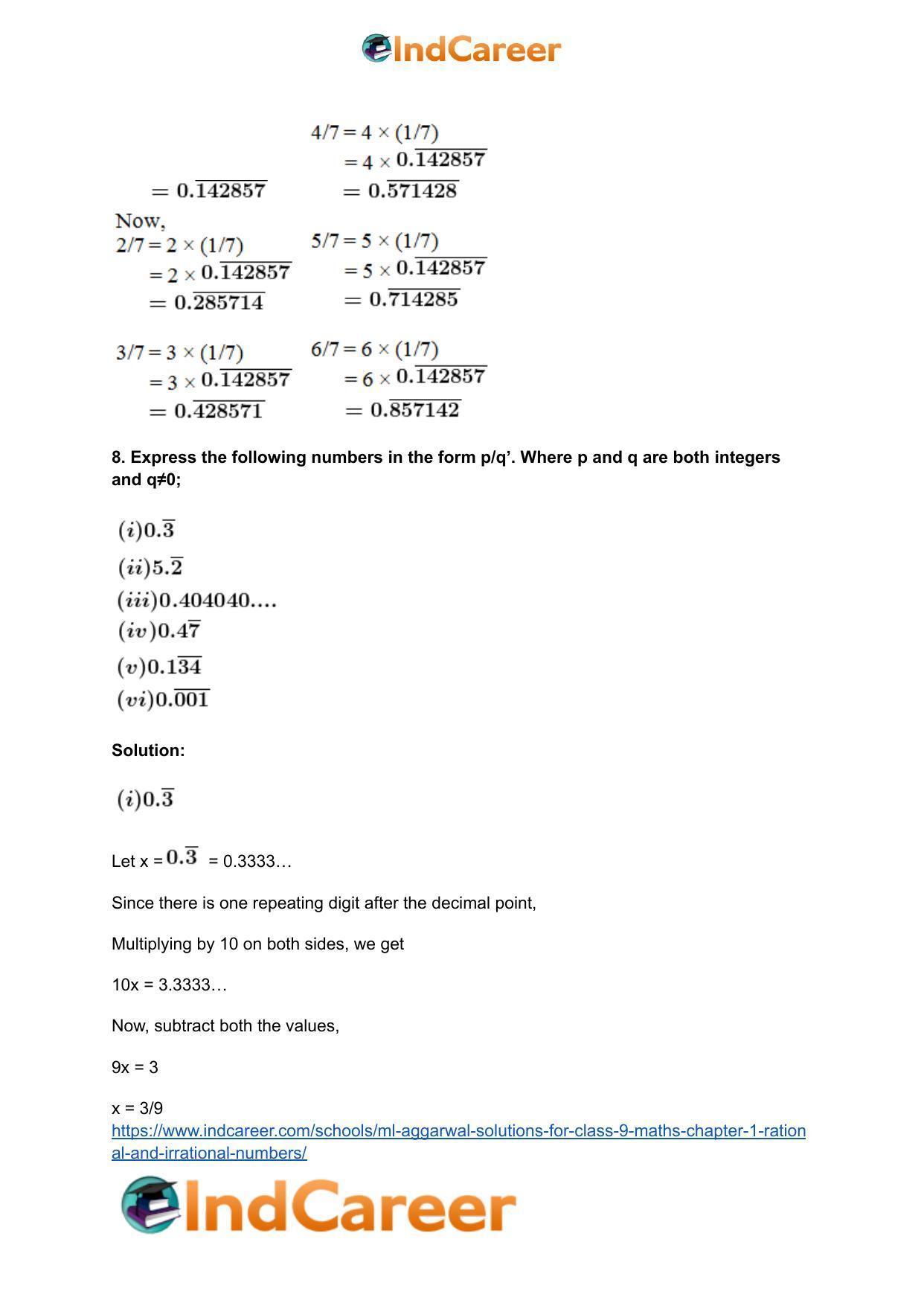 ML Aggarwal Solutions for Class 9 Maths Chapter 1- Rational and Irrational Numbers - Page 36