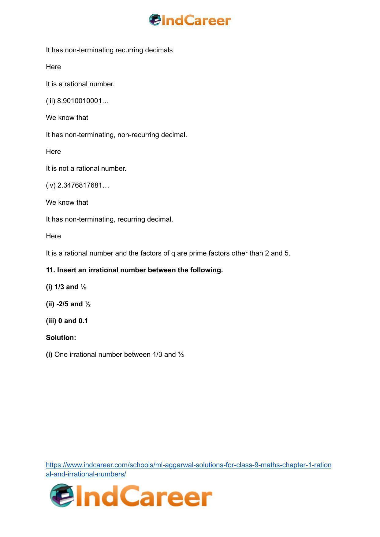 ML Aggarwal Solutions for Class 9 Maths Chapter 1- Rational and Irrational Numbers - Page 42