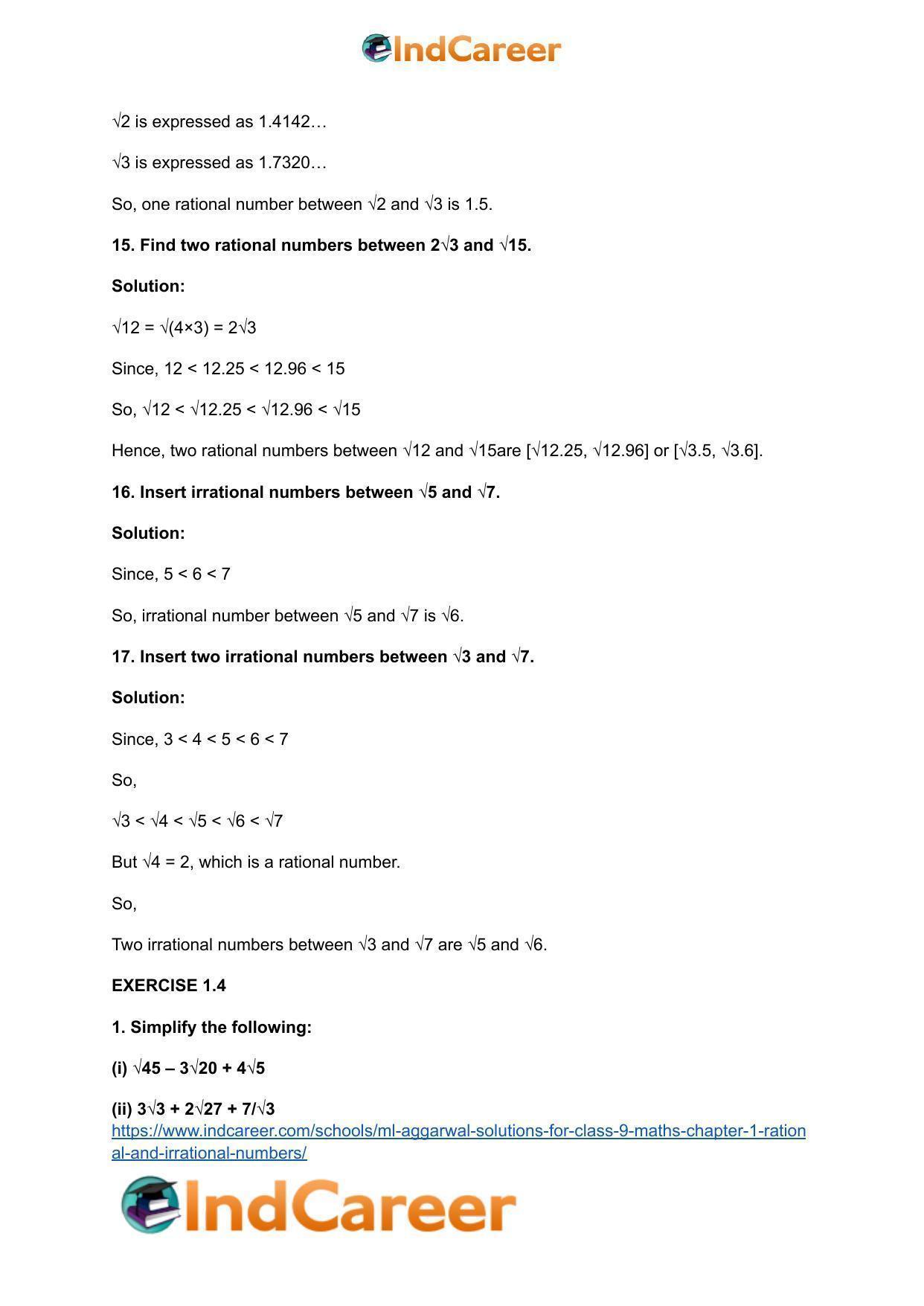 ML Aggarwal Solutions for Class 9 Maths Chapter 1- Rational and Irrational Numbers - Page 45