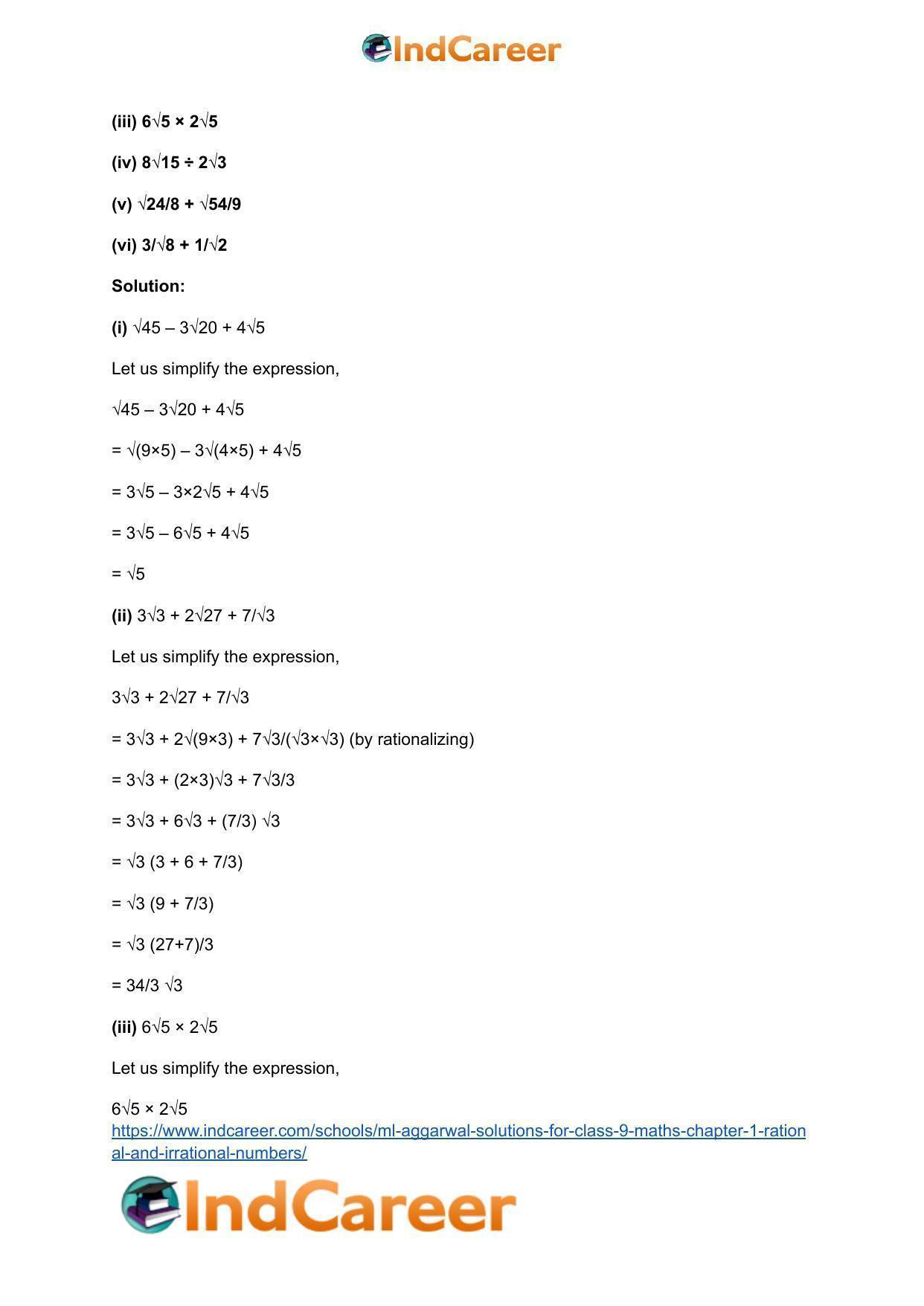 ML Aggarwal Solutions for Class 9 Maths Chapter 1- Rational and Irrational Numbers - Page 46