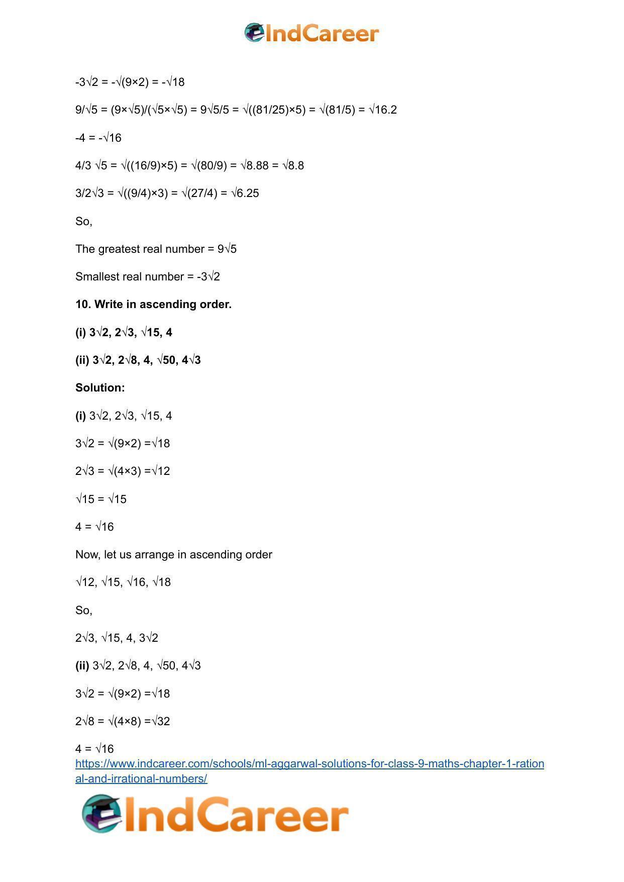 ML Aggarwal Solutions for Class 9 Maths Chapter 1- Rational and Irrational Numbers - Page 59