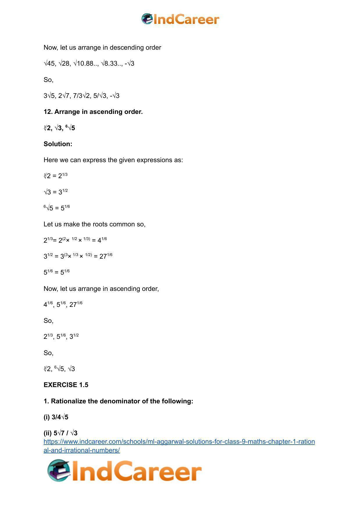 ML Aggarwal Solutions for Class 9 Maths Chapter 1- Rational and Irrational Numbers - Page 61