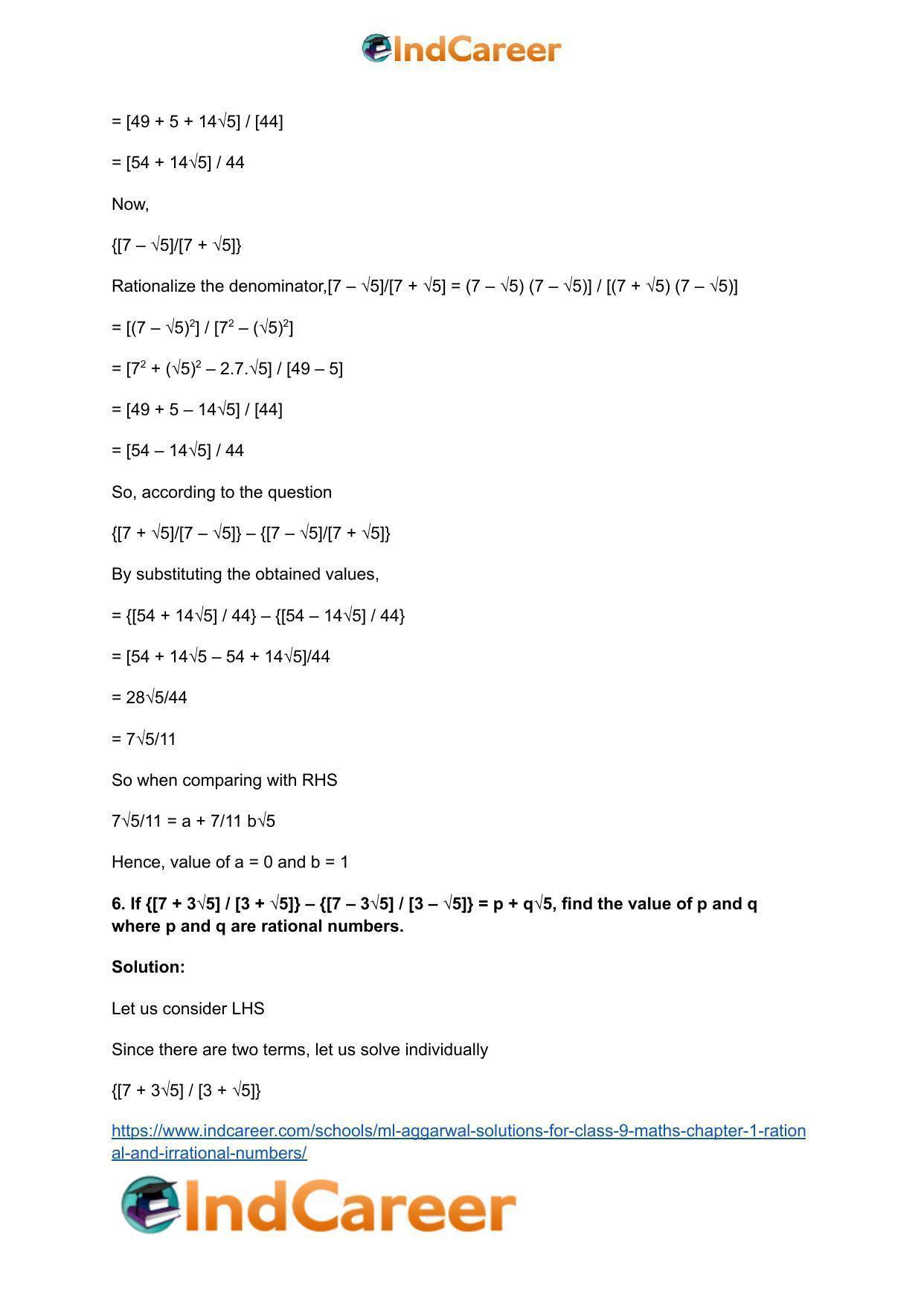ML Aggarwal Solutions for Class 9 Maths Chapter 1- Rational and Irrational Numbers - Page 70