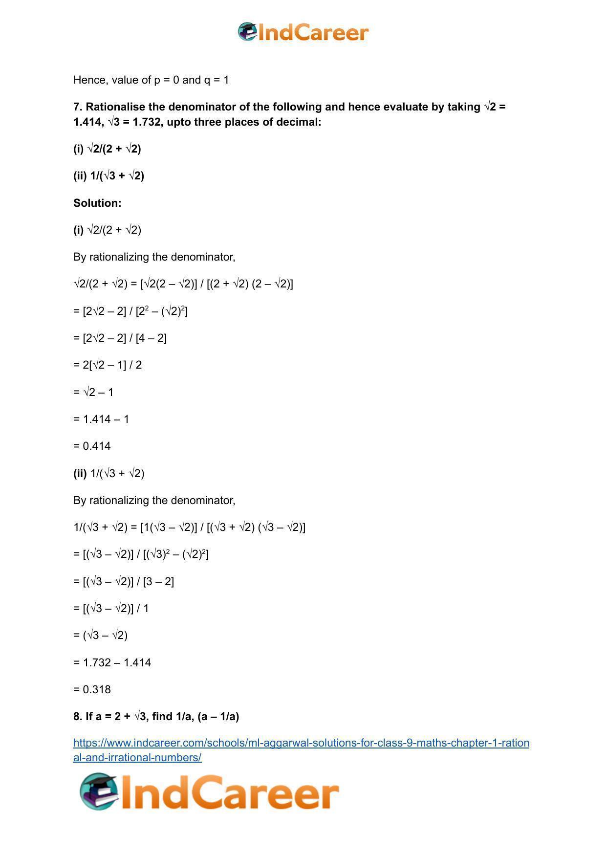 ML Aggarwal Solutions for Class 9 Maths Chapter 1- Rational and Irrational Numbers - Page 72