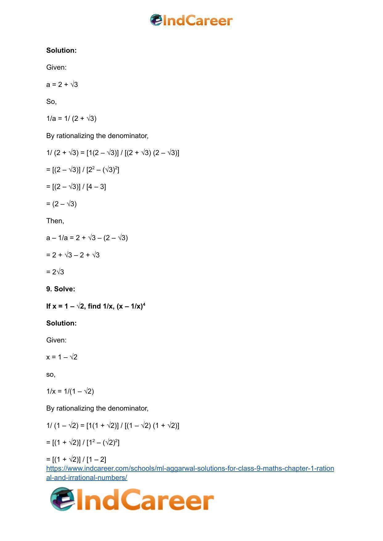 ML Aggarwal Solutions for Class 9 Maths Chapter 1- Rational and Irrational Numbers - Page 73