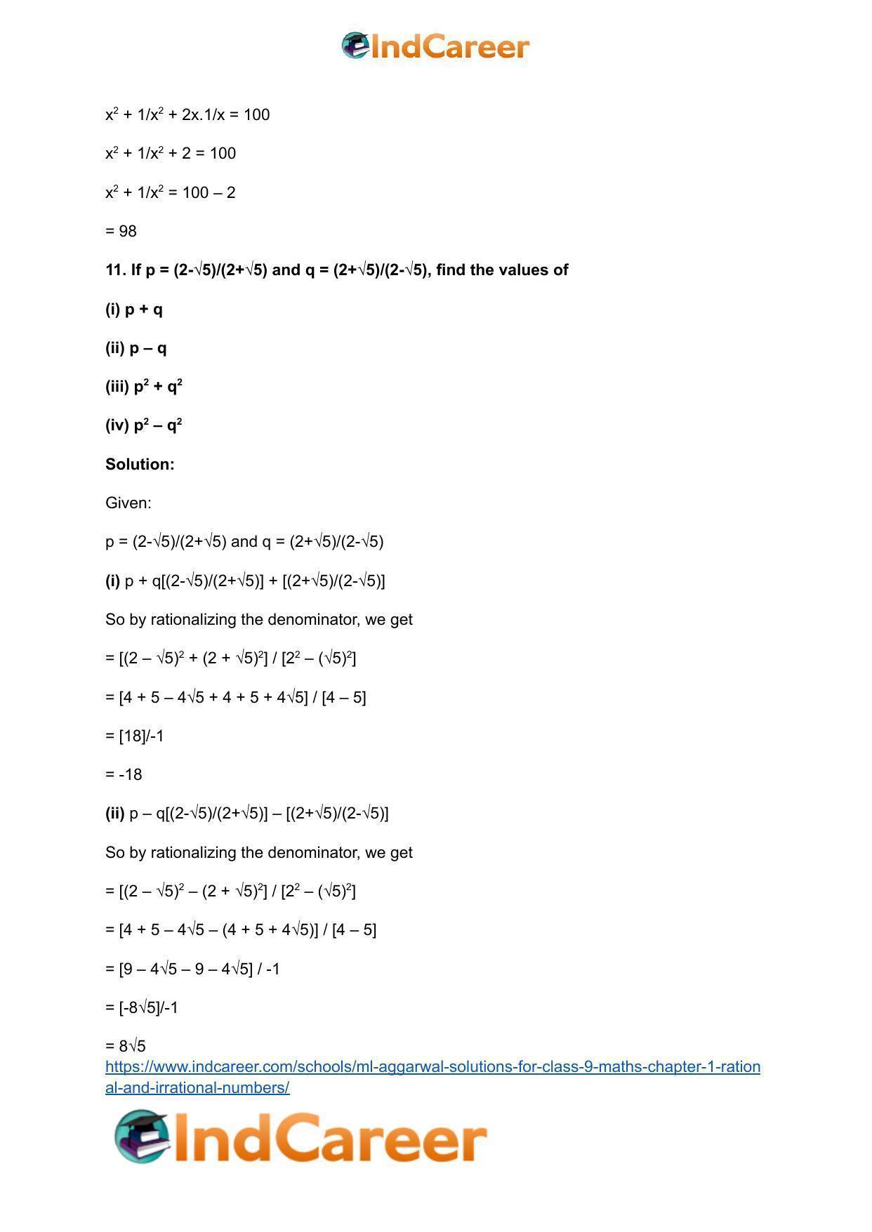 ML Aggarwal Solutions for Class 9 Maths Chapter 1- Rational and Irrational Numbers - Page 75
