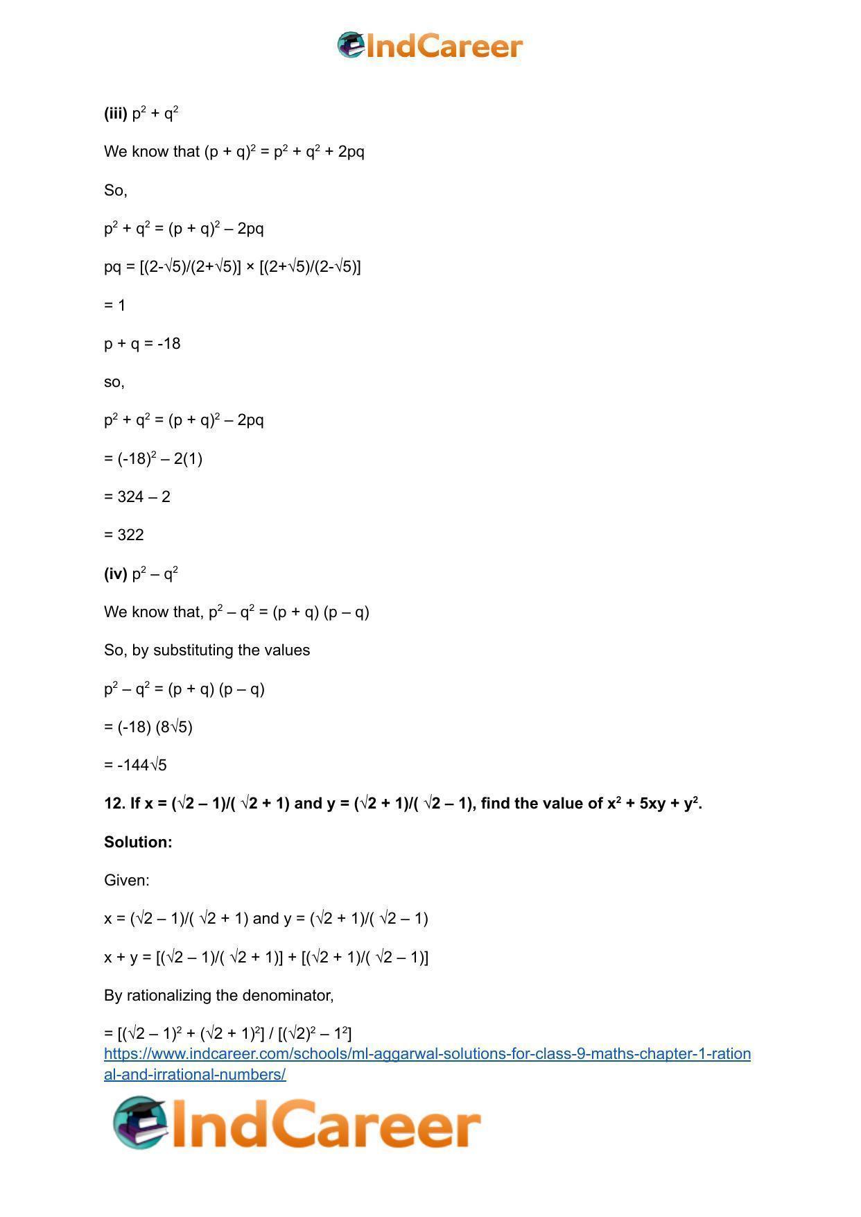 ML Aggarwal Solutions for Class 9 Maths Chapter 1- Rational and Irrational Numbers - Page 76