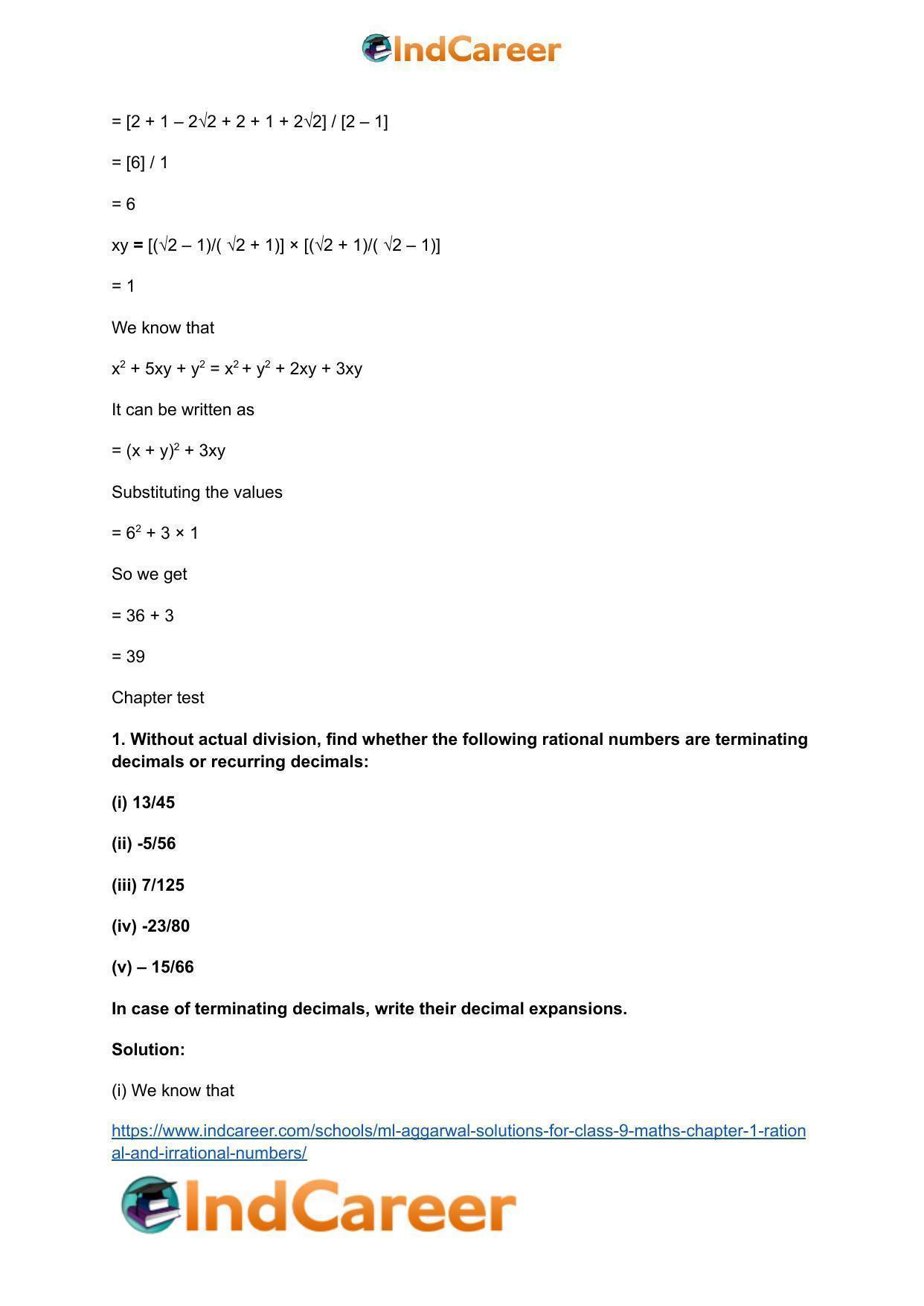 ML Aggarwal Solutions for Class 9 Maths Chapter 1- Rational and Irrational Numbers - Page 77