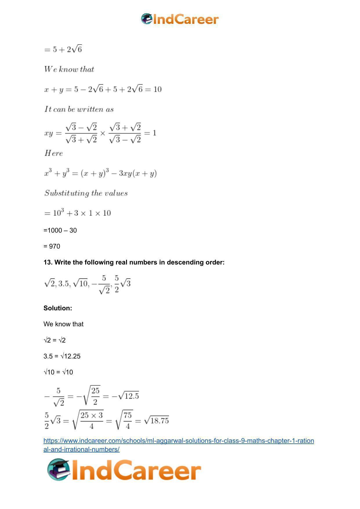 ML Aggarwal Solutions for Class 9 Maths Chapter 1- Rational and Irrational Numbers - Page 100