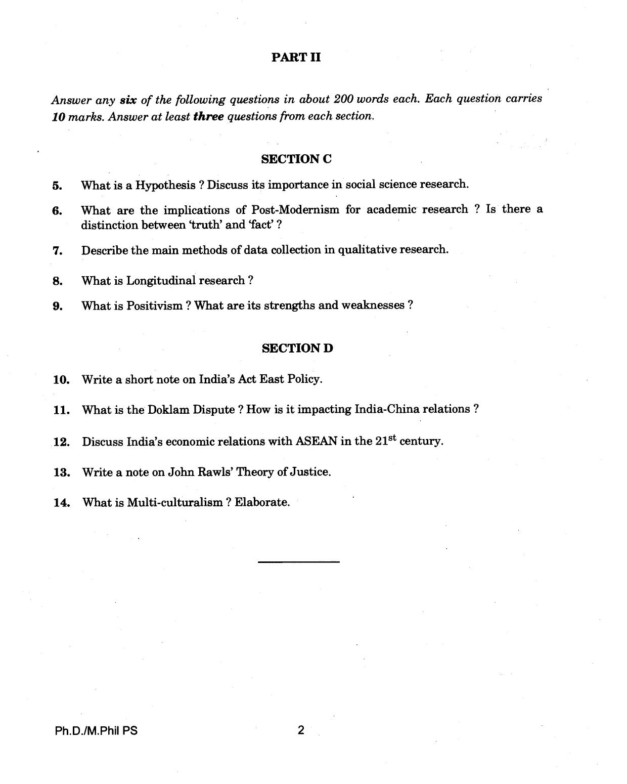IGNOU PhD Entrance Test Ph./.M.Phil (Political Science) 2018 Question Paper - Page 2