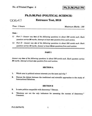 IGNOU PhD Entrance Test Ph./.M.Phil (Political Science) 2018 Question Paper