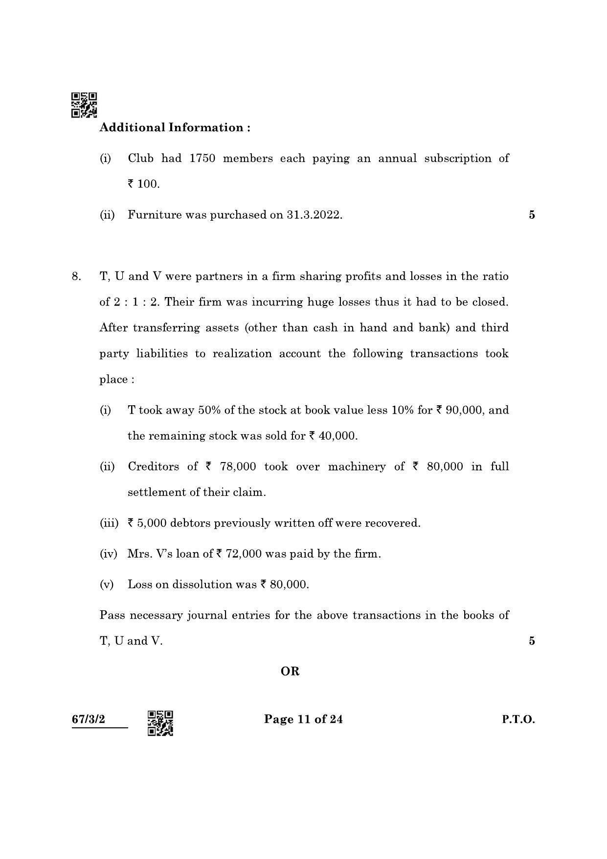 CBSE Class 12 67-3-2 Accountancy 2022 Question Paper - Page 11
