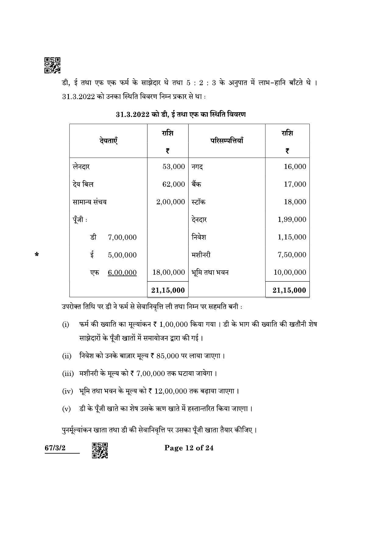 CBSE Class 12 67-3-2 Accountancy 2022 Question Paper - Page 12