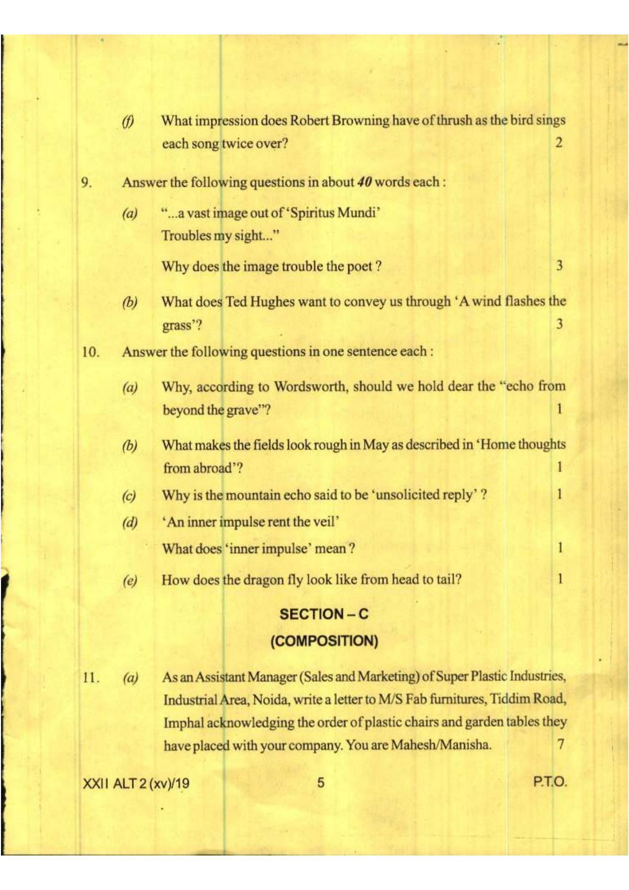 COHSEM Class 12 Alternative English 2019 Question Papers - Page 5