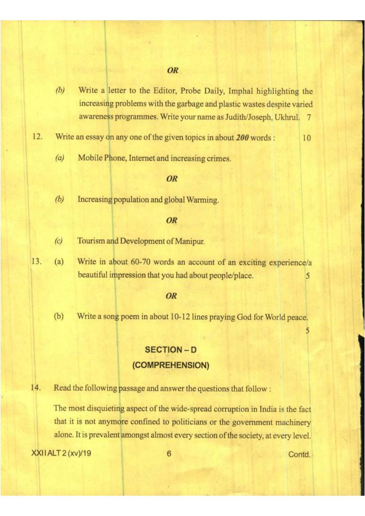 COHSEM Class 12 Alternative English 2019 Question Papers - Page 6