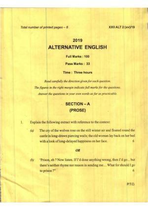 COHSEM Class 12 Alternative English 2019 Question Papers