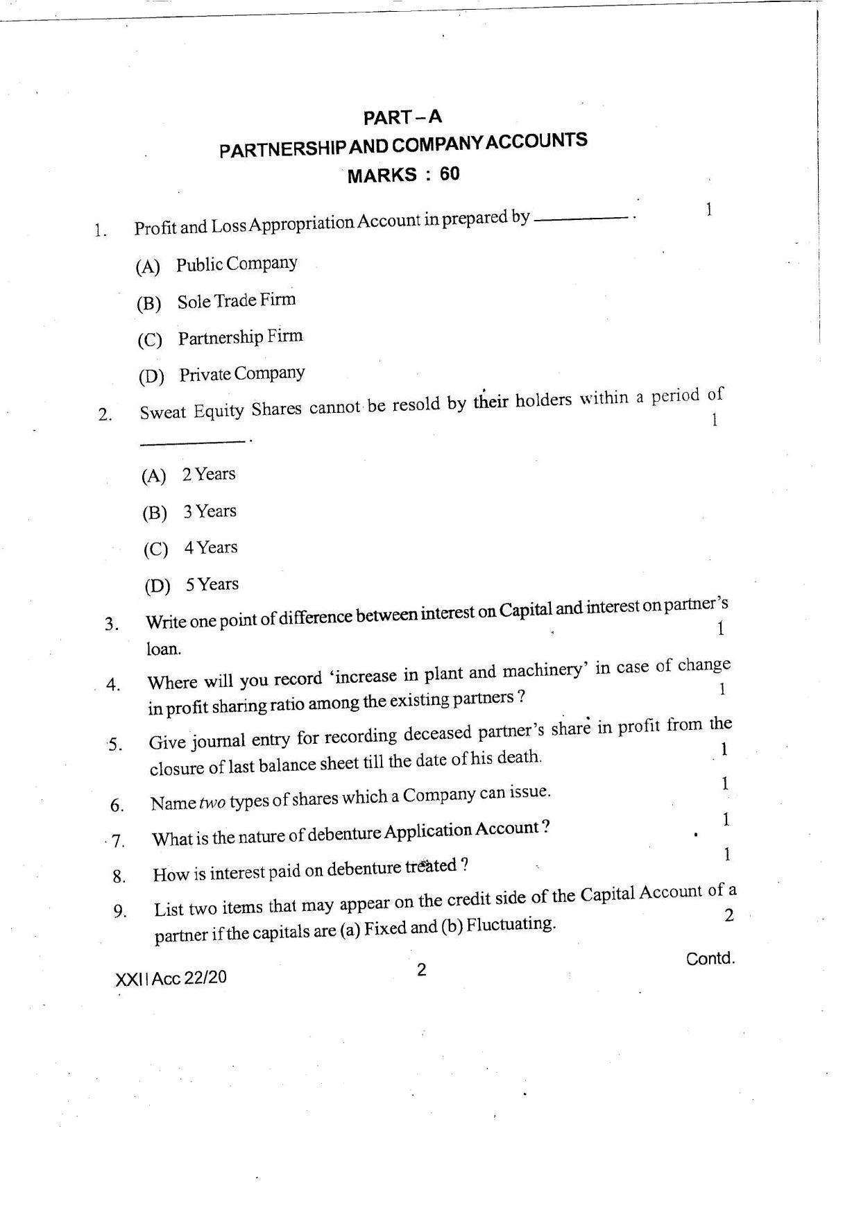 COHSEM Class 12 Accountancy Question Papers 2020 - Page 2