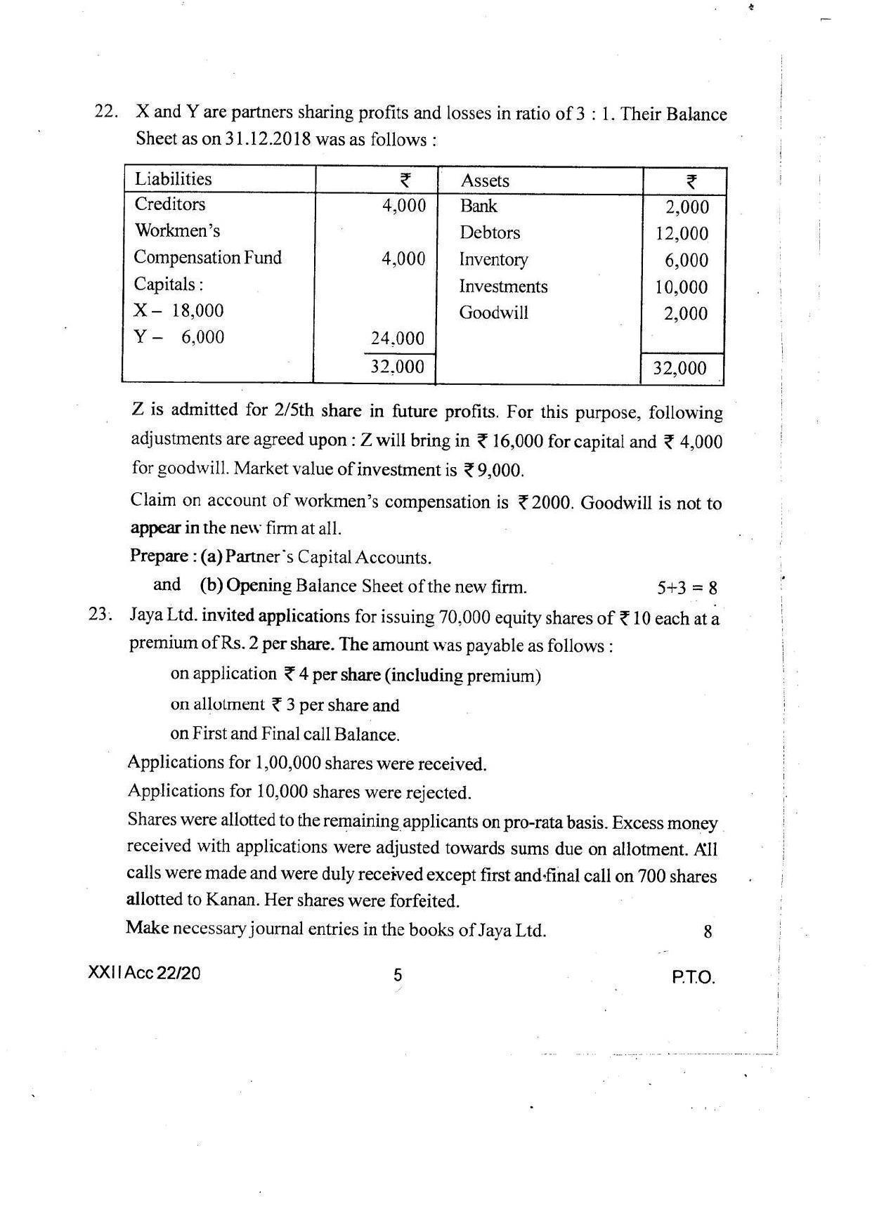 COHSEM Class 12 Accountancy Question Papers 2020 - Page 5
