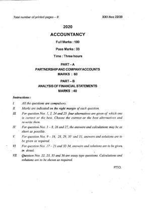 COHSEM Class 12 Accountancy Question Papers 2020