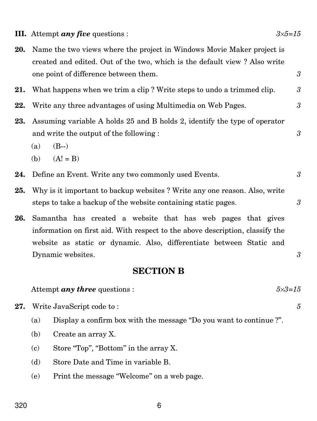 CBSE Class 12 320 Web Applications 2019 Question Paper - Page 6