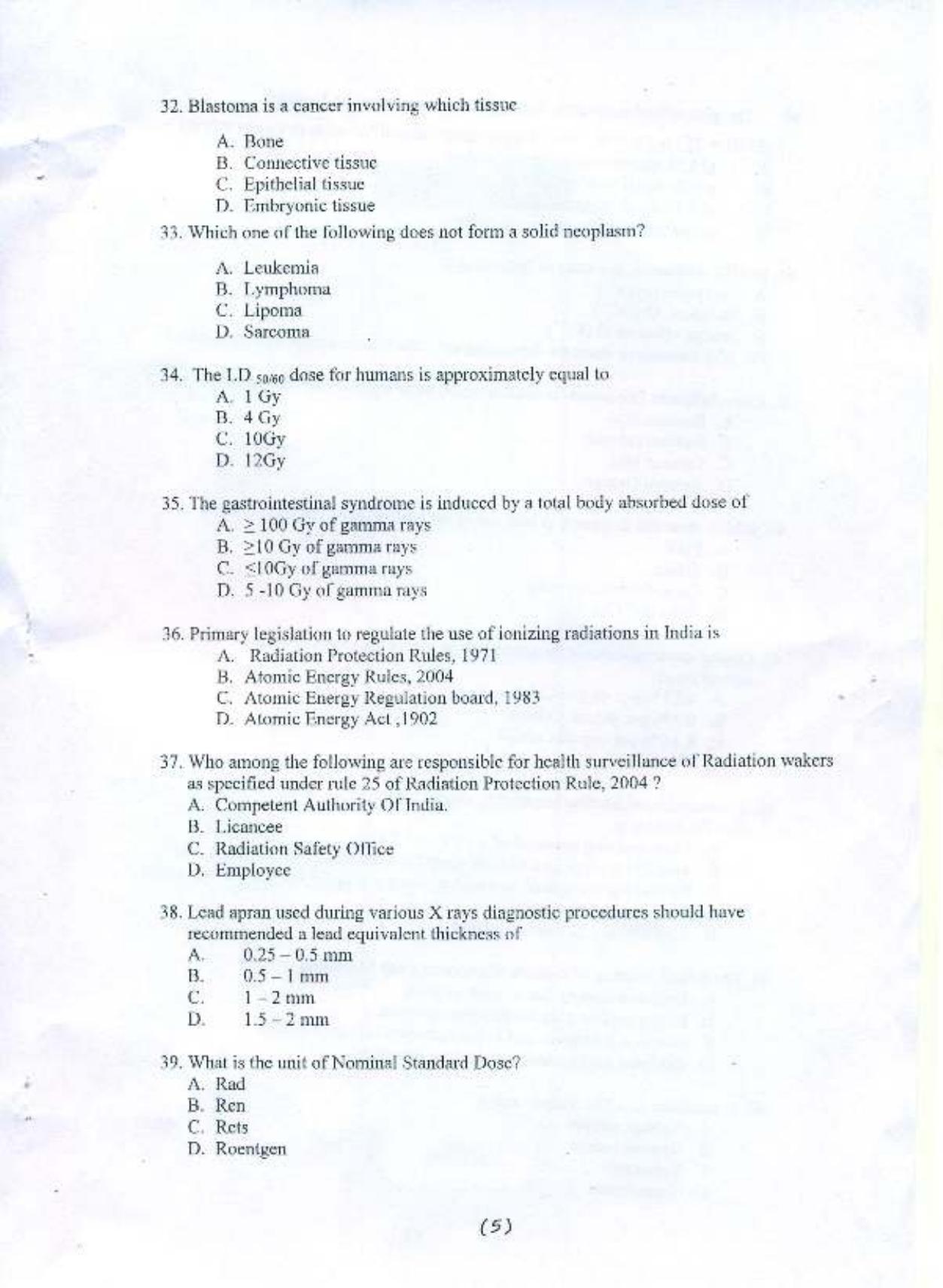 PU MPET Medical Physics 2015 Question Paper - Page 6